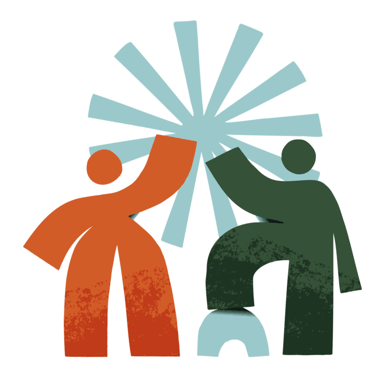 Graphic of two people and sunshine