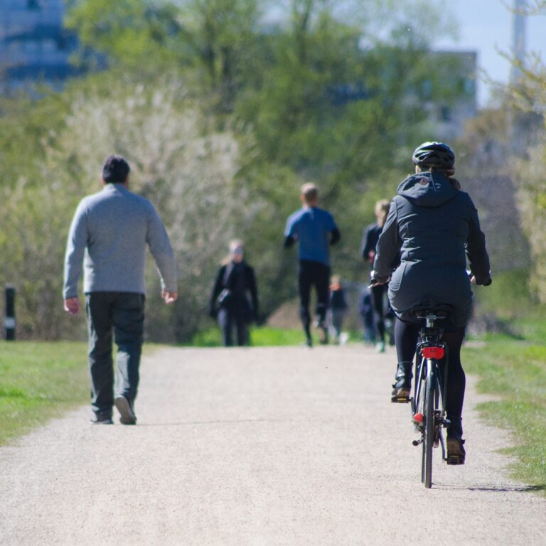 People cycling and walking