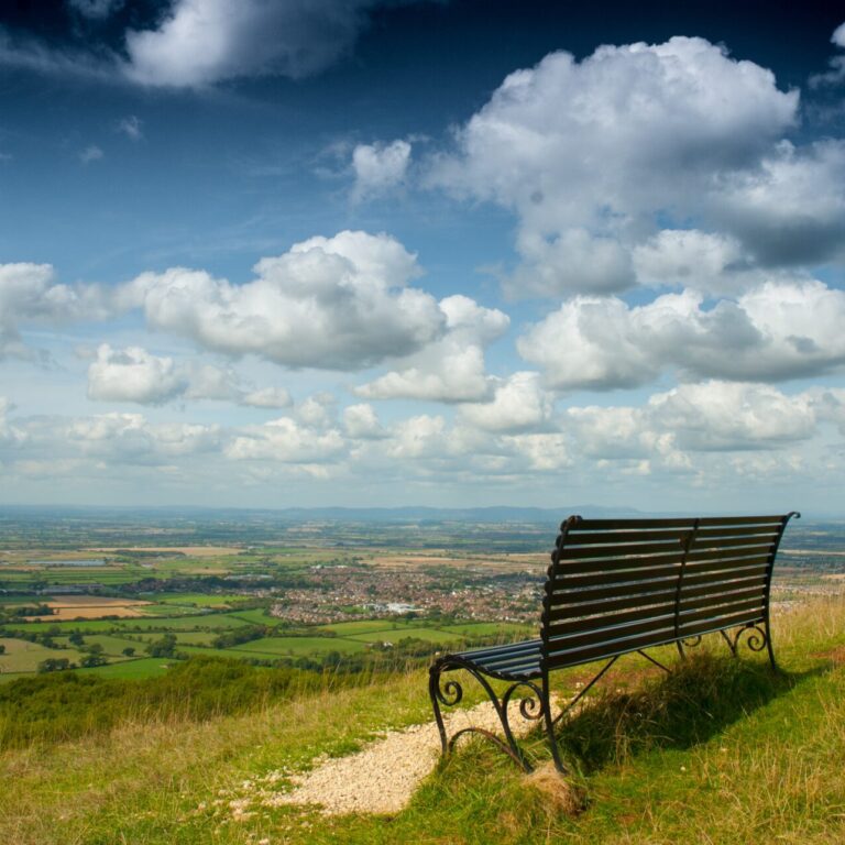 Photo of bench overlooking countryside