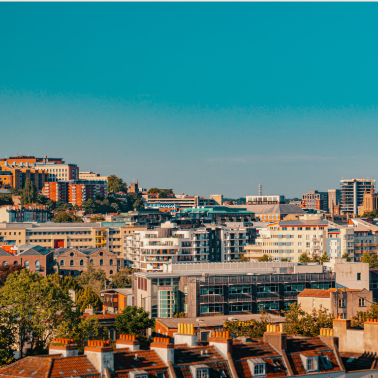 Bristol city skyline. Weather looks sunny no clouds in the sky.